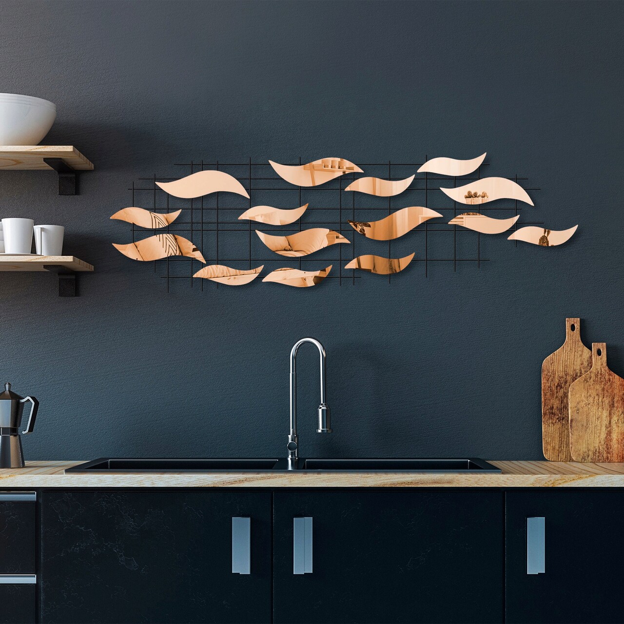 Decoratiune de perete, Lumos, Metal, Latime: 110 cm / Inaltime: 32 cm / Adancime: 4 cm, Multicolor - 2 | YEO