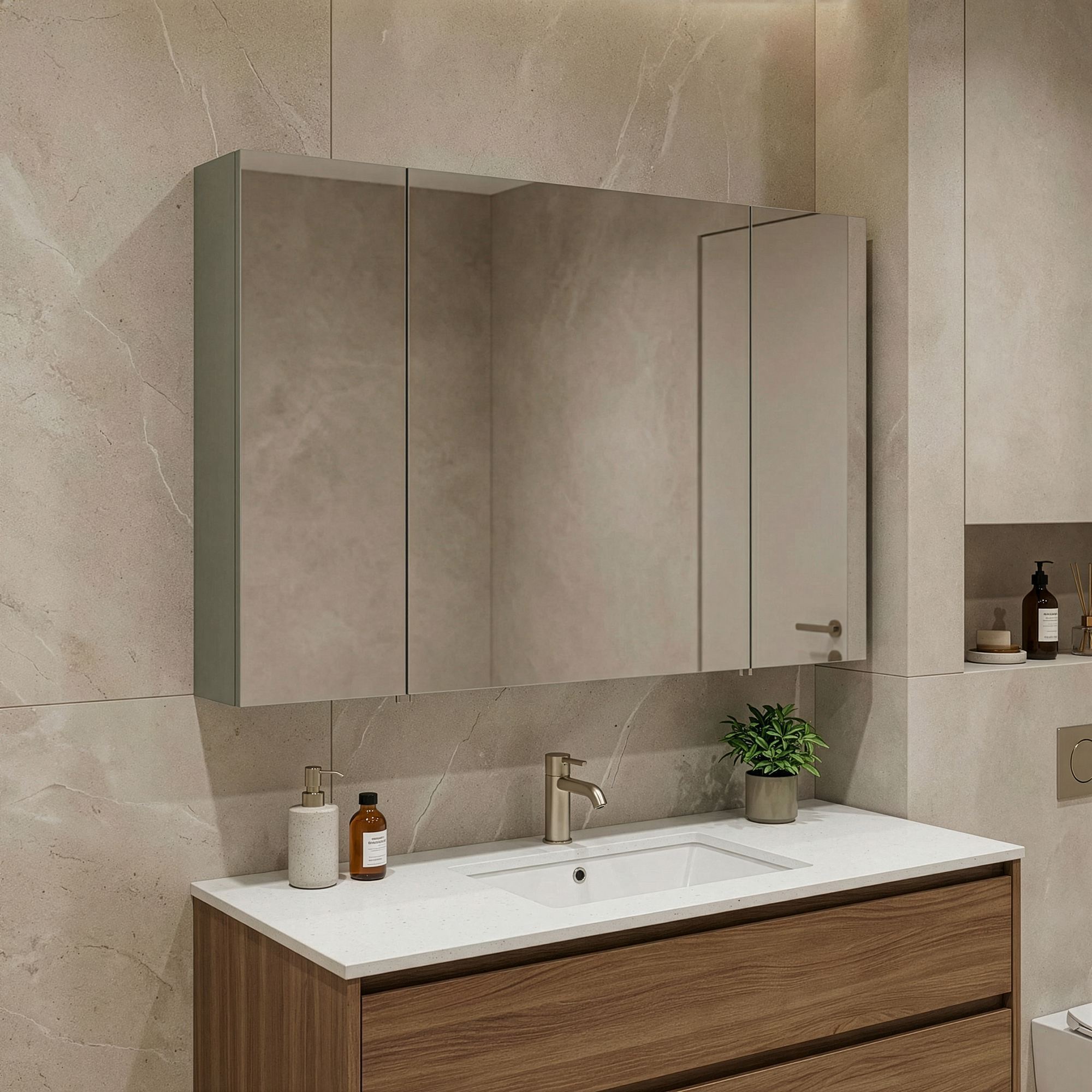 Dulap de baie cu oglindă, Hanah Home, Bari 100, Verde Mat