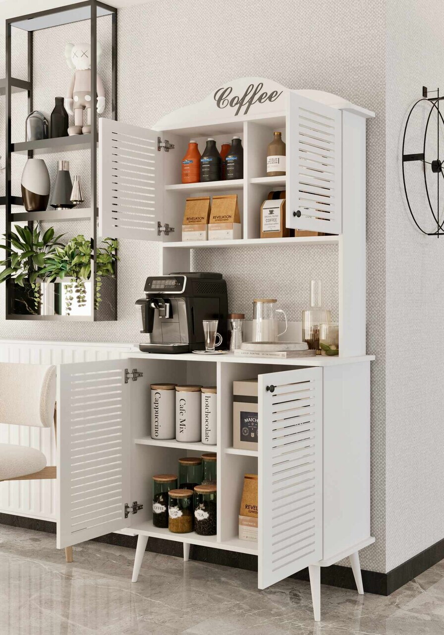 Dulap de bar pentru cafea, Hanah Home, Avior 90, 90x170x40 cm, MDF, Alb - view 3