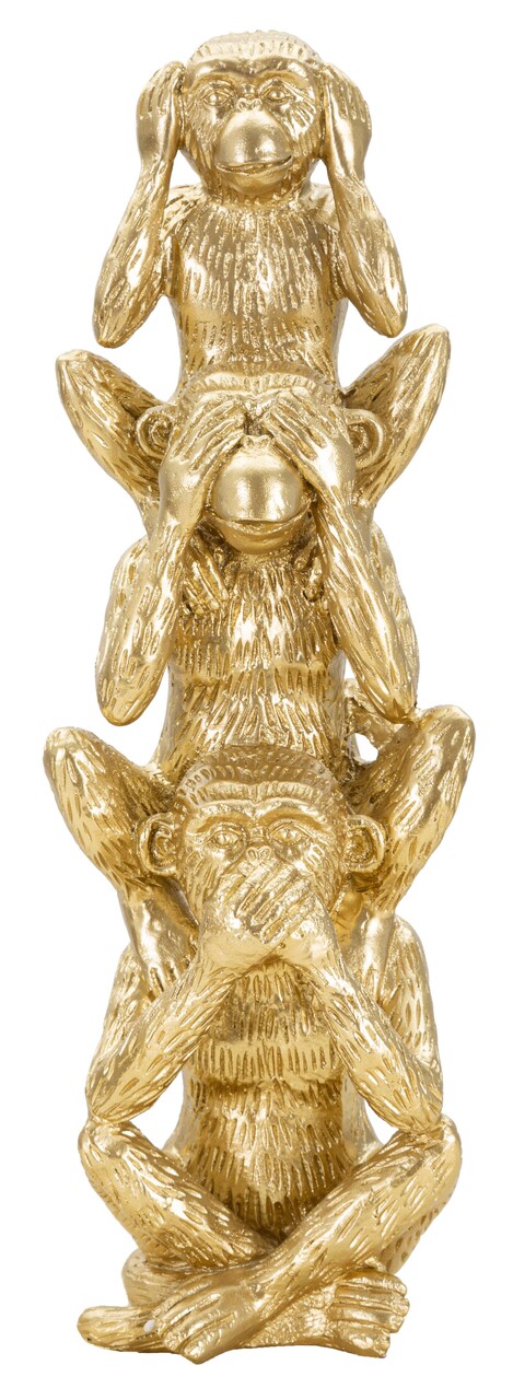 Figurina /sculptura decorativa  Monkeys Tower, Mauro Ferretti, 10.5x30 cm, polirasina, auriu