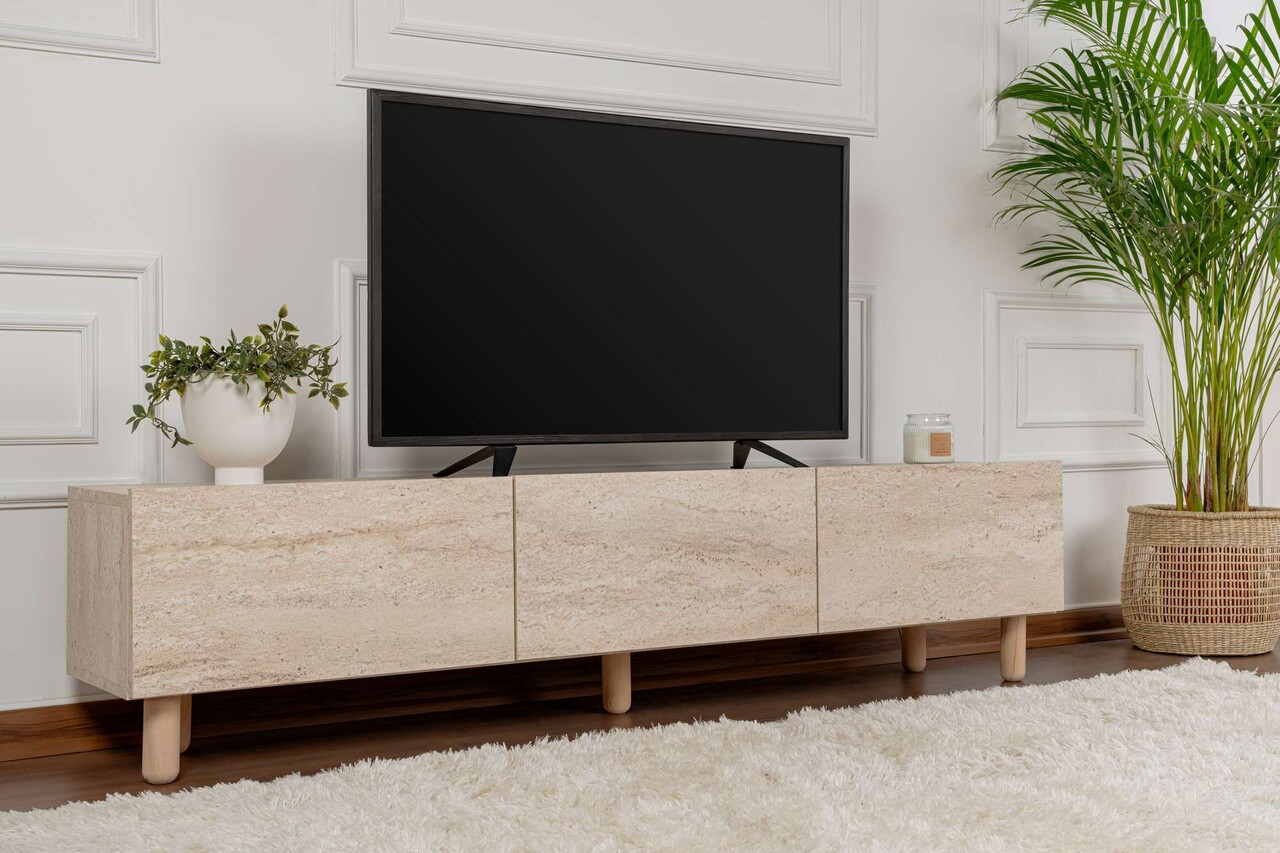Comoda TV, Odessa, Alvin, 180x42x31.4 cm, Travertin