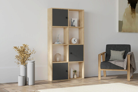 Corp biblioteca, Puqa Design, Ena, 77.8x151.4x22cm, PAL, Safir / Antracit