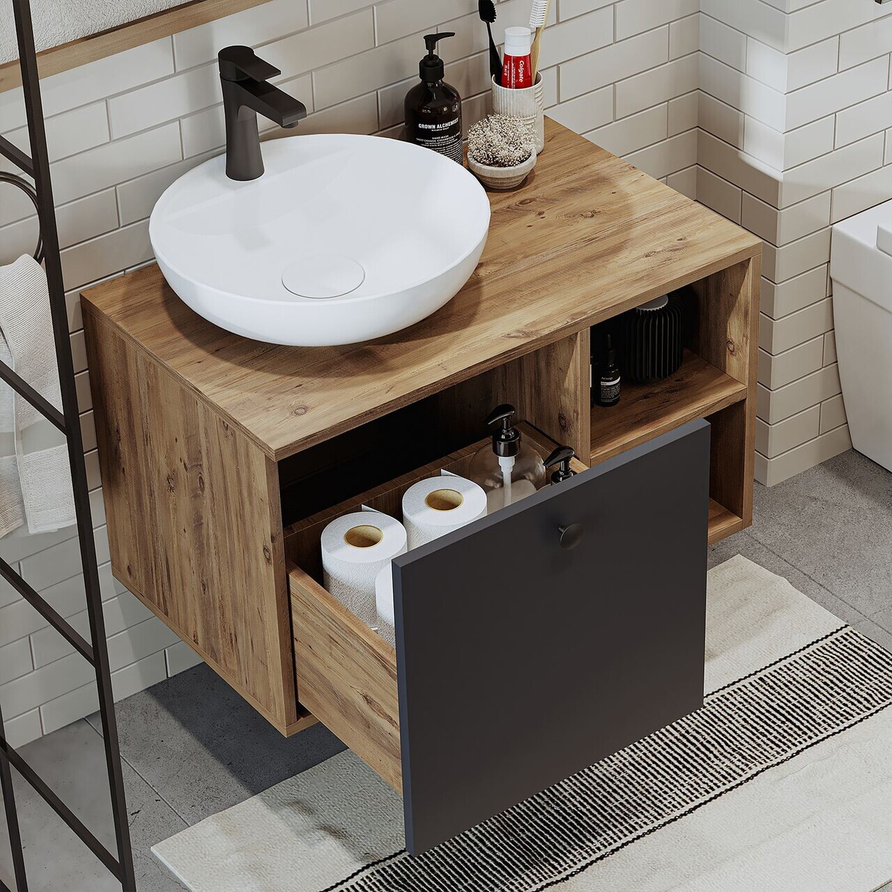 Set Dulap de Baie cu Chiuvetă și Oglindă (3 Piese), Hanah Home, 2473, MDF, Pin Atlantic / Antracit — imaginea 5