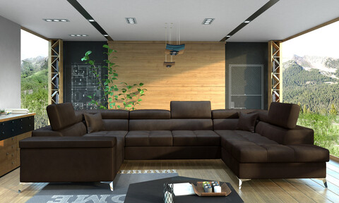 Coltar extensibil dreapta 6 locuri ELTAP, Th-15, Thiago, 342x208x88 cm, lemn/poliester, maro inchis