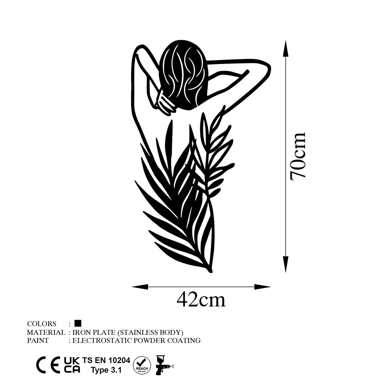 Decoratiune de perete, Flower Woman, Dimensiune: 42 x 70 cm, Negru - view 6