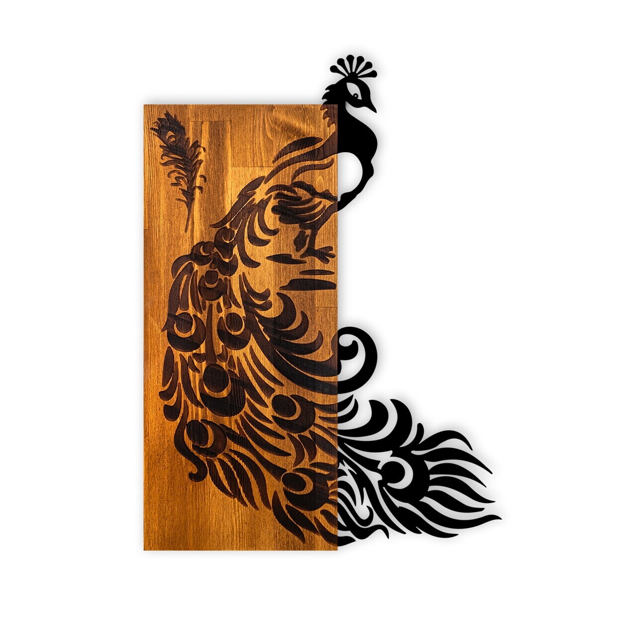 Decoratiune de perete, Peacock, Lățime: 47 cm Înălțime: 65 cm Adâncime: 3 cm, Nuc / Negru — imaginea 5