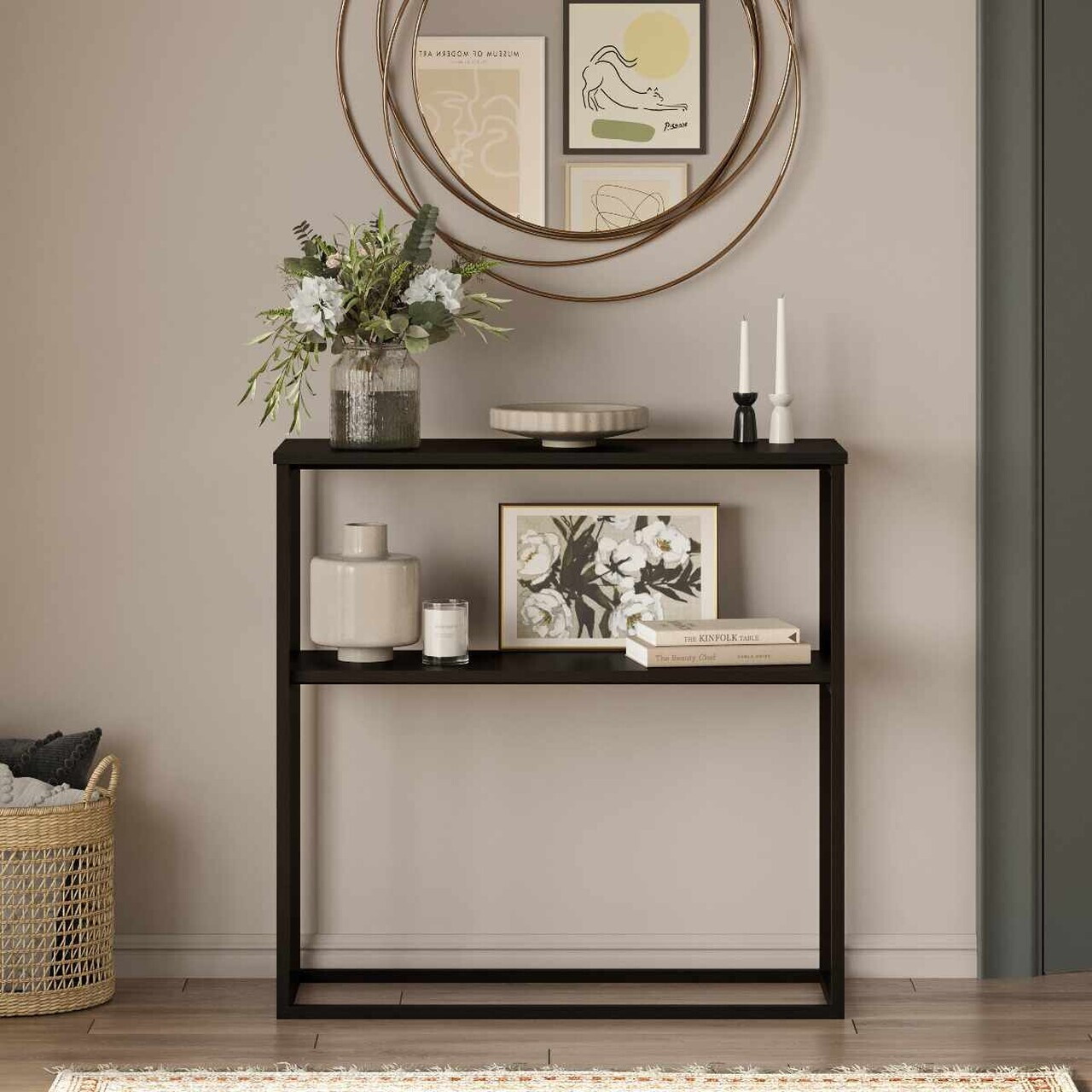 Consola, Hanah Home, Oslo, 91x90x35 cm, PAL, Negru — imaginea 2