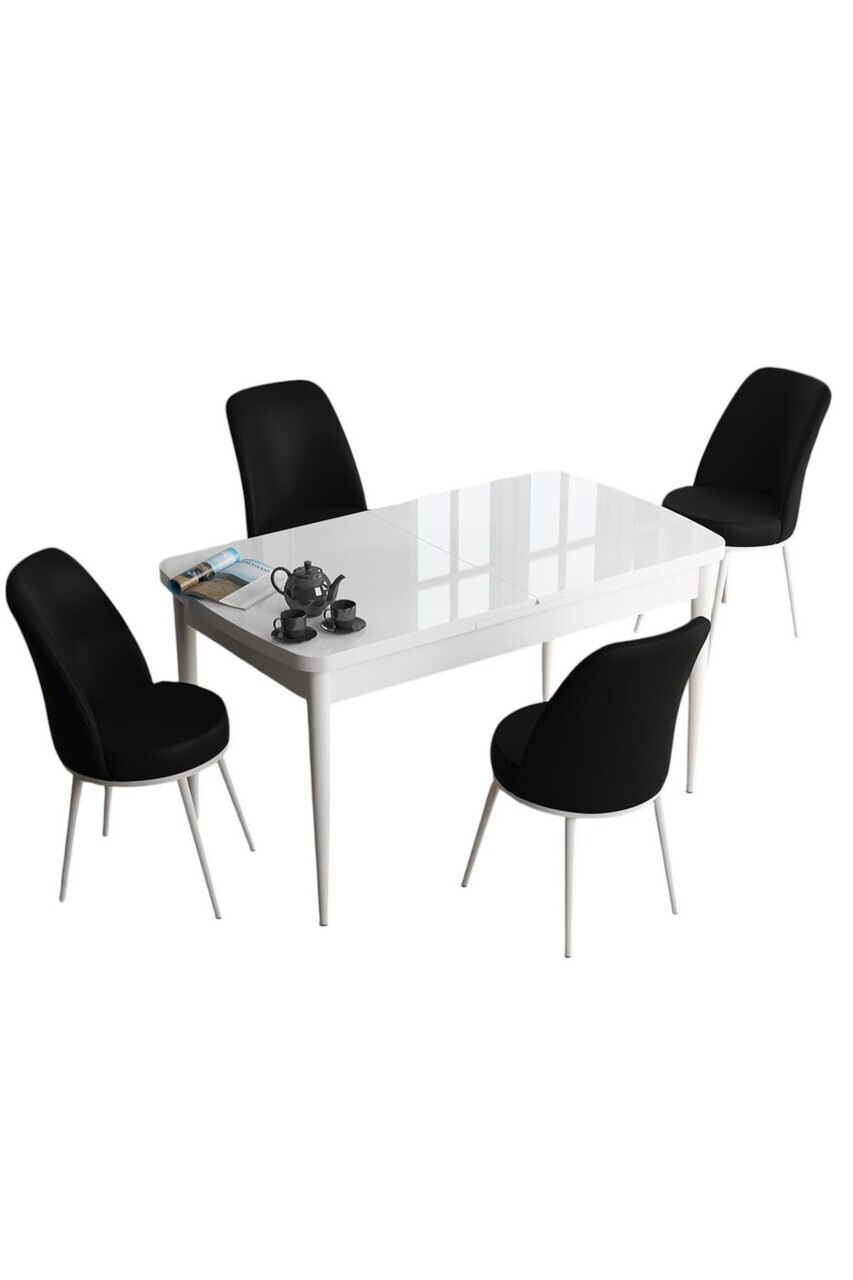 Set masa extensibila si scaune (5 piese), Hanah Home, Han, Alb/Negru — imaginea 2