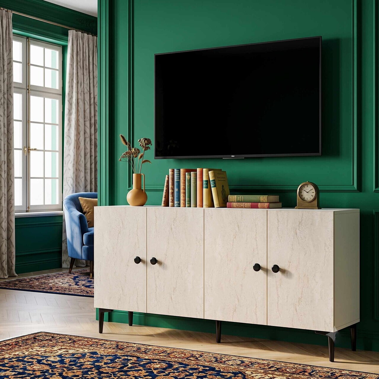 Consola, Hanah Home, Sherifa 180, 180x75x32 cm, Alb / Travertin — imaginea 3