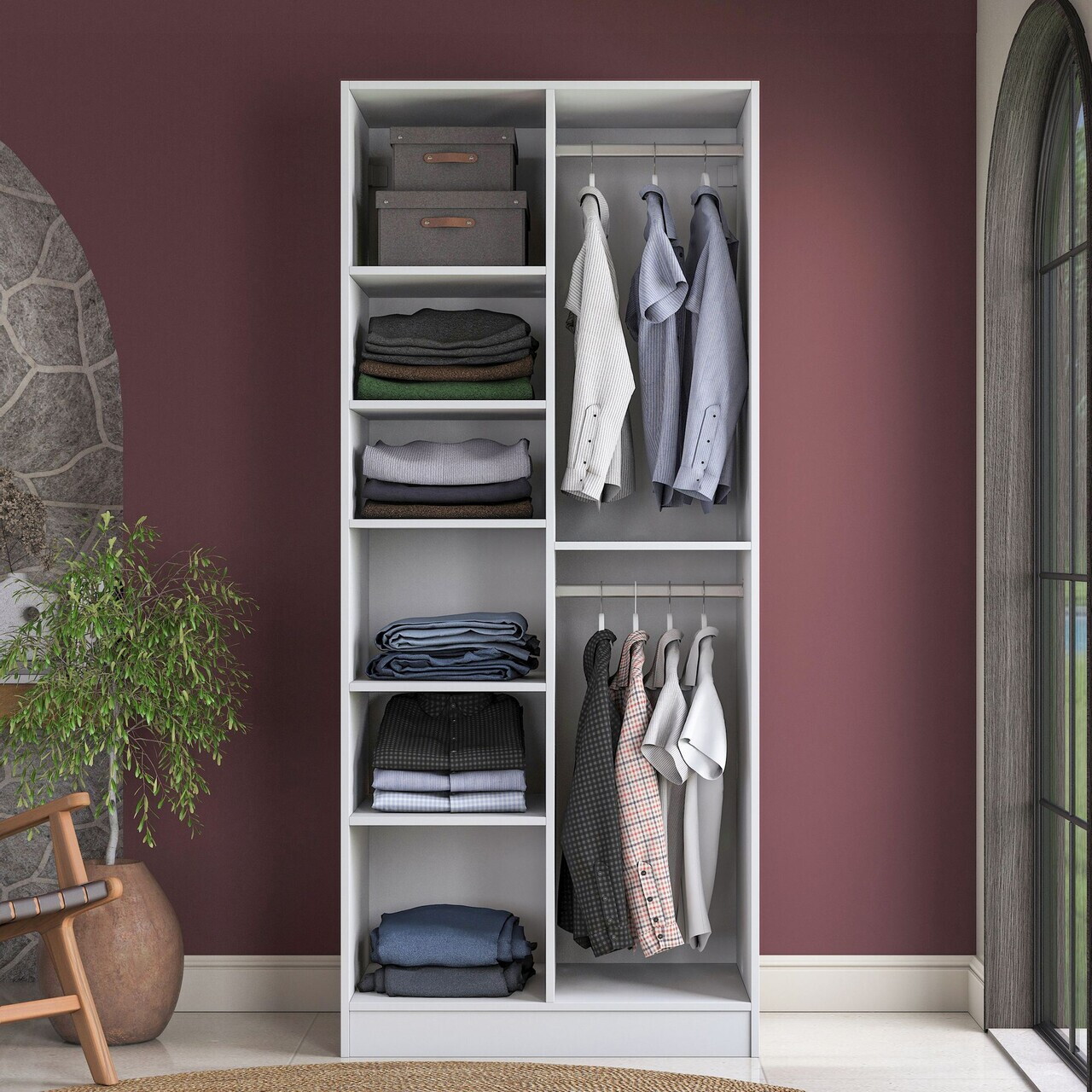 Dulap pentru haine, Hanah Home, BA221, 90x210x57.5 cm, PAL melaminat, Alb - view 6