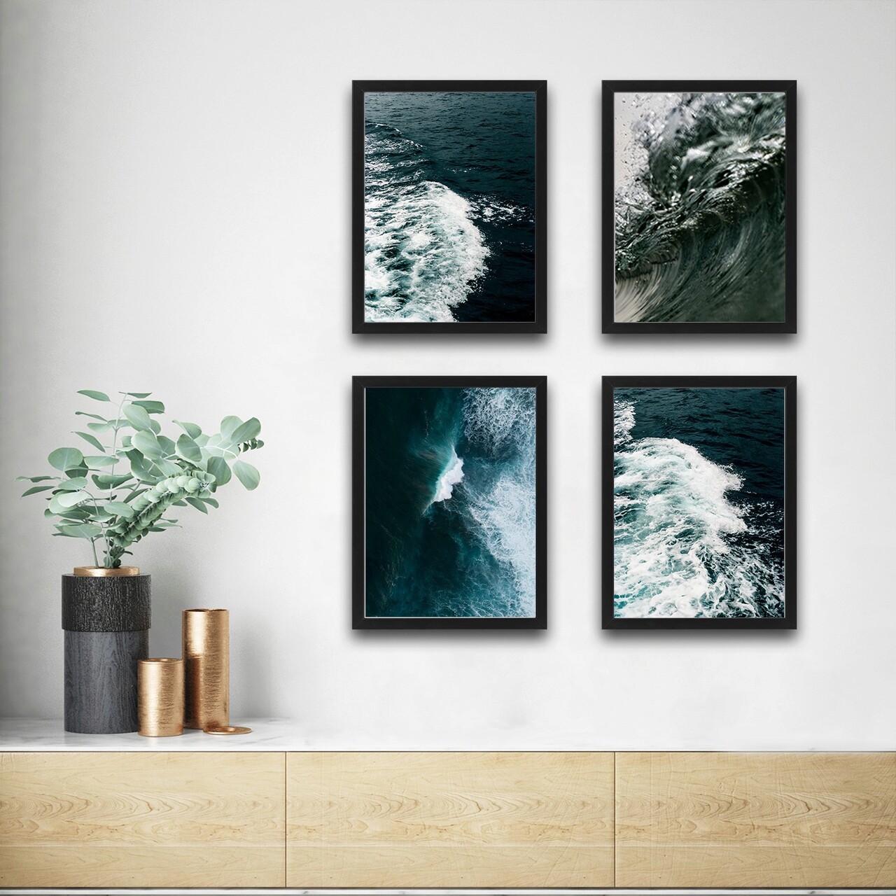 Set 4 tablouri decorative, Waves Set 2, PAL, Hartie, Multicolor