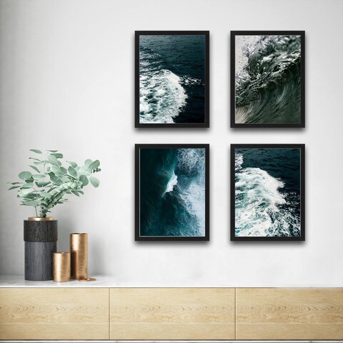 Set 4 tablouri decorative, Waves Set 2, PAL, Hartie, Multicolor Bystag