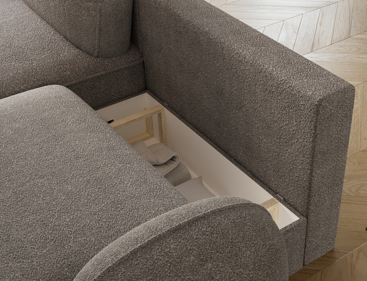 Coltar extensibil stanga 3 locuri ELTAP, Tesalia, 240x150x93 cm, lemn/tesatura boucle, gri — imaginea 7