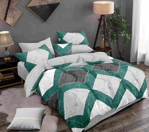 Lenjerie de pat dubla, king size, 4 piese, bs012, policoton, multicolor