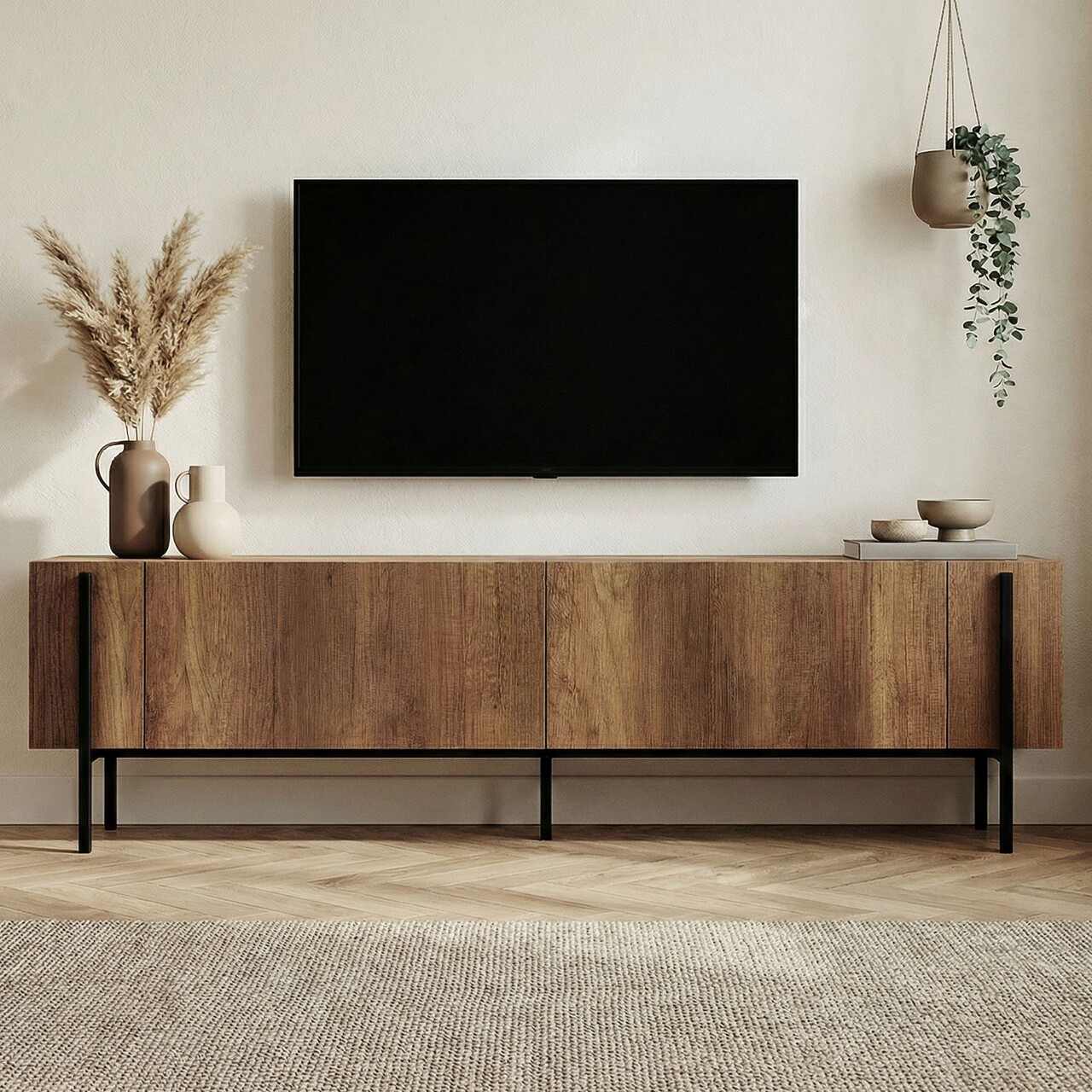 Comoda TV, Hanah Home, Nexus, 180x30x45 cm, Nuc Barok / Negru - imagine 2