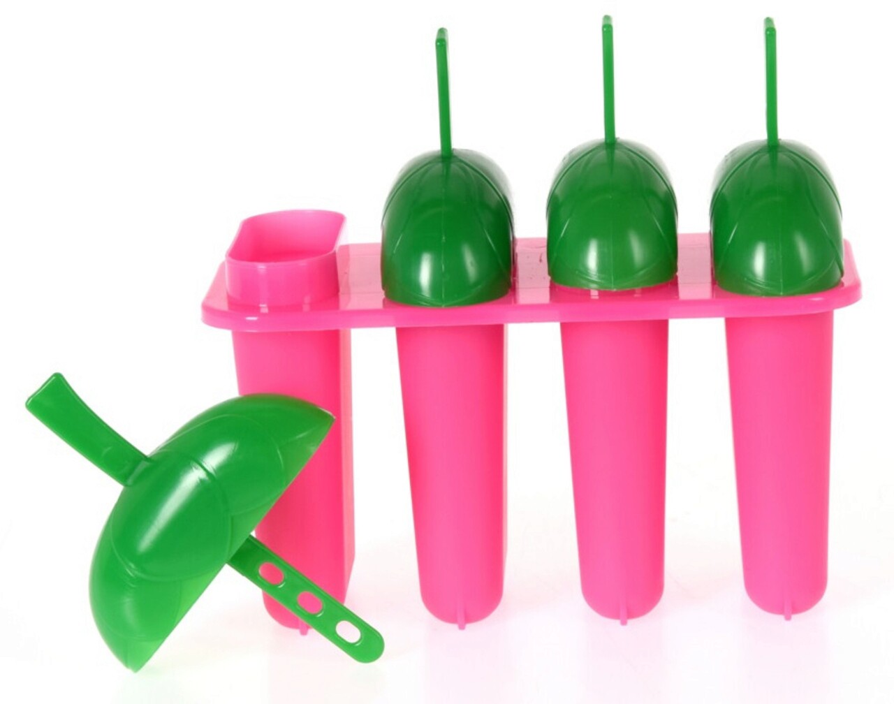 Forma pentru inghetata 4 bucati, Ice Lolly, 16x7.8x14 cm, polipropilena, roz/verde