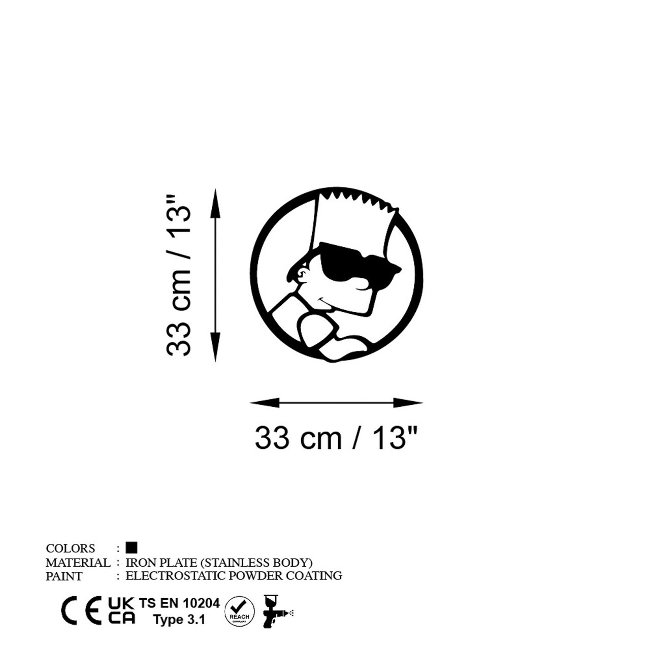 Decoratiune de perete, Sımpson 4, Dimensiune: 33 x 33 cm, Negru — imaginea 6