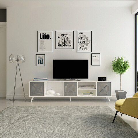 Comoda tv, avva home, sinef, 180x45.7x29.5 cm, alb / antracit