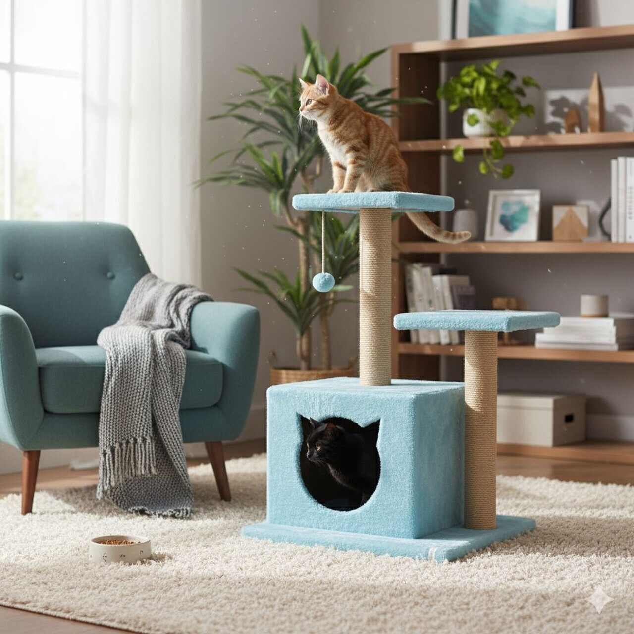 Casă pentru pisici, Paws & Whiskers, Lotti, MATERIAL TEXTIL WELSOFT, Turcoaz