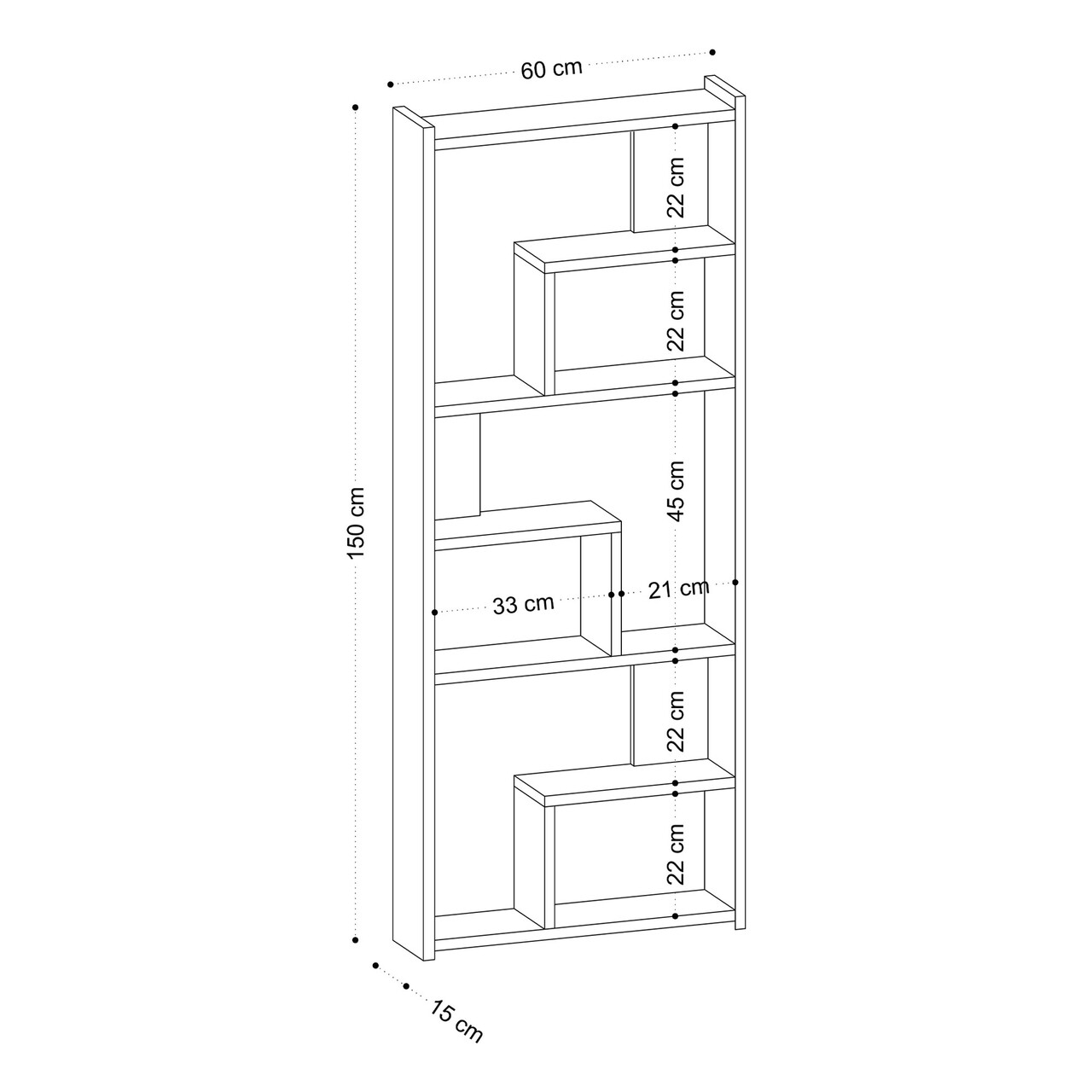 Biblioteca, Emerald, Prins, 60 X 150 X 15 Cm, Pal Melaminat, Alb