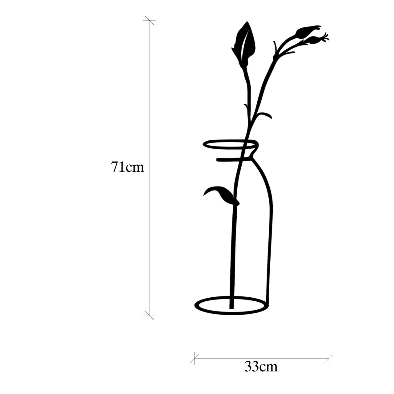 Decoratiune de perete, Flower In The Vase, Metal, Dimensiune: 33 x 0,15 x 71 cm, Negru