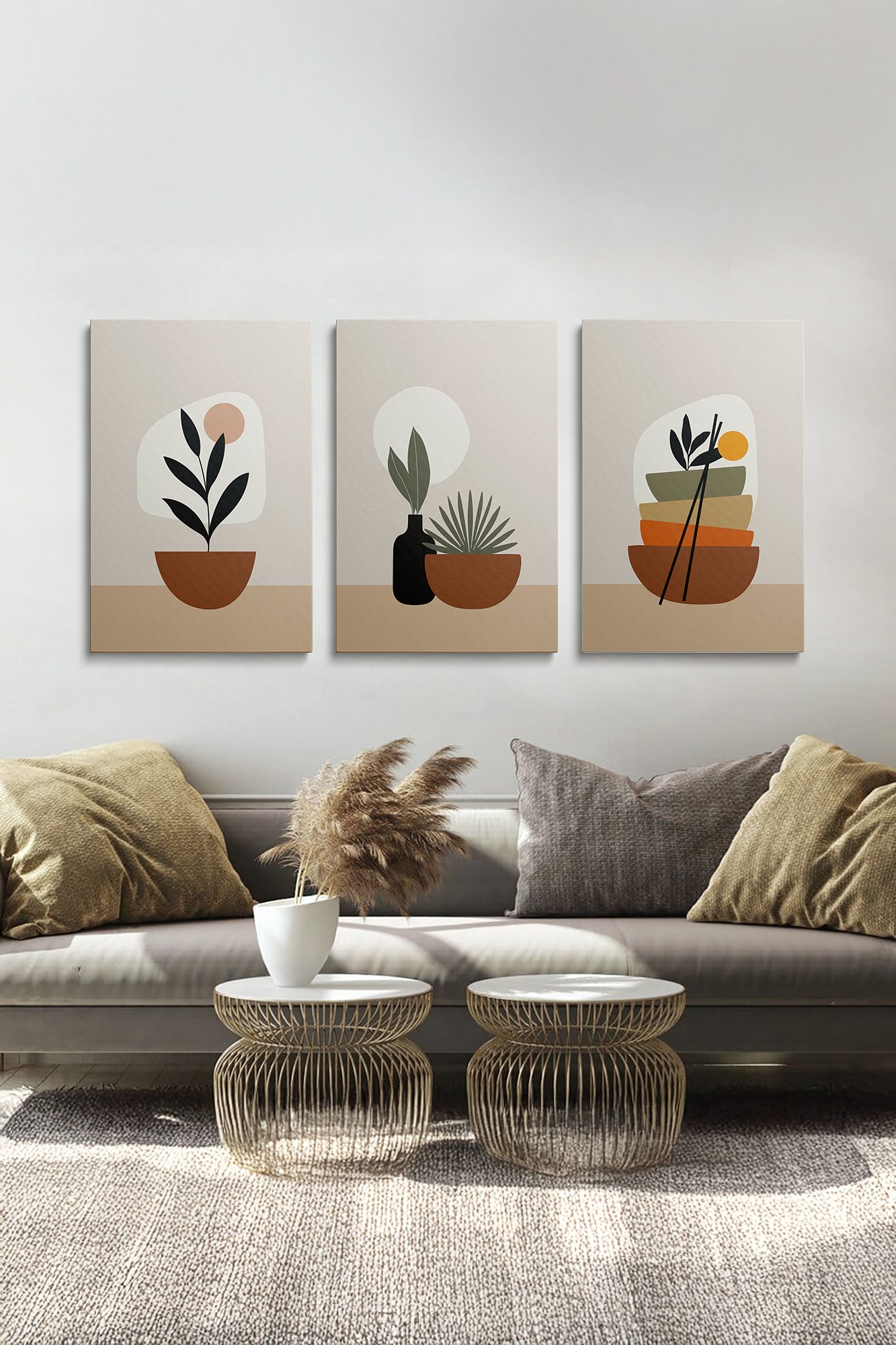 Tablou decorativ, Ersycnvs15, Canvas, 50 x 70 cm, 3 piese, Multicolor