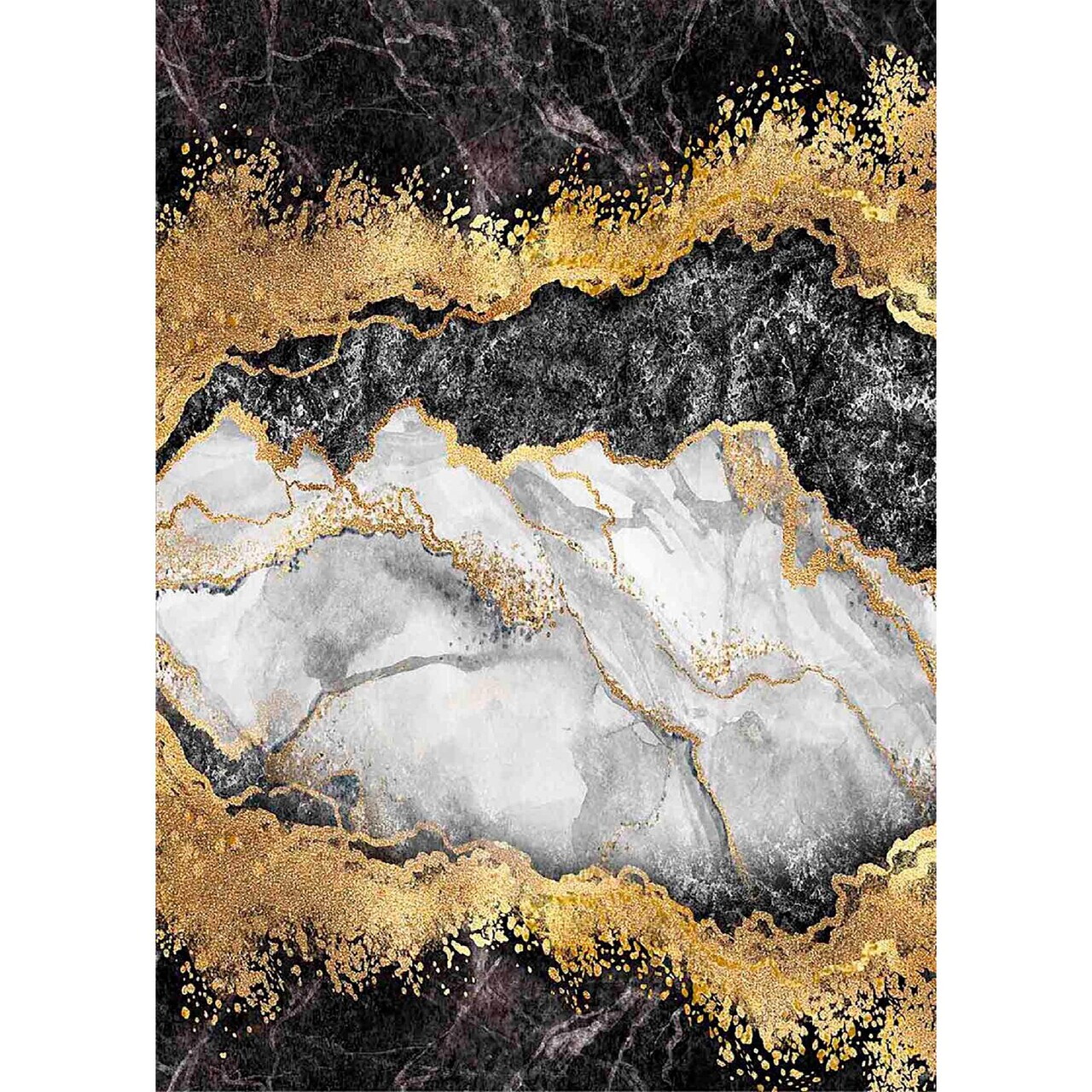 Covor, Hmnt433, 100x150 cm, Alb / Gri / Auriu / Negru — imaginea 2