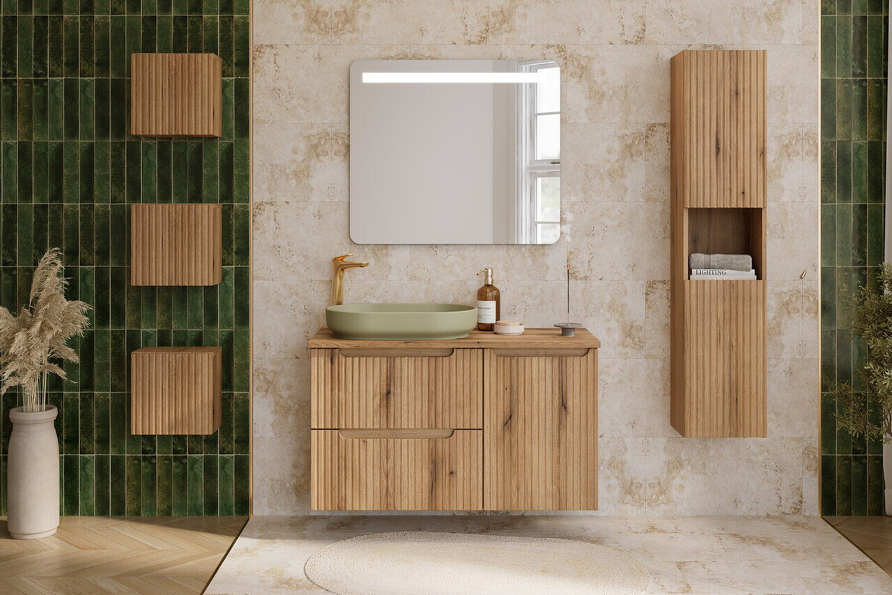 Set mobilier baie Nova Coast Evoke Oak 80 cm, dulap inalt si masca lavoar, Comad, MDF/PAL, stejar - view 4