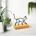 Decoratiune, Meow, 17x8x17 cm, Metal, Lemn/Negru
