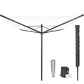 Uscator de rufe rotativ cu 4 brate + cu suport fixare pamant + husa + set carlige rufe, Brabantia, Lift-O-Matic, 50 m capacitate de uscare, otel, antracit