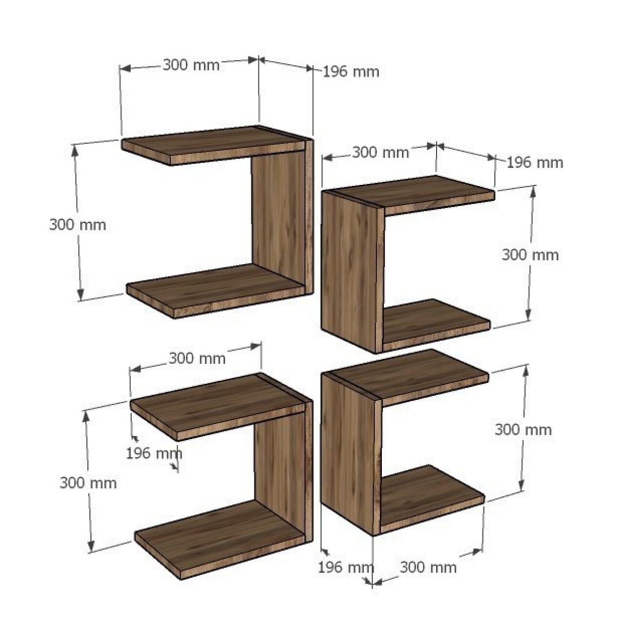Raft de perete, Asse Home, Base, 30x30x19.6 cm, PAL , Maro
