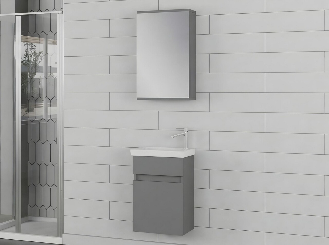 Set mobilier de baie (2 piese), Hanah Home, Sole 45, Gri Mat - view 3