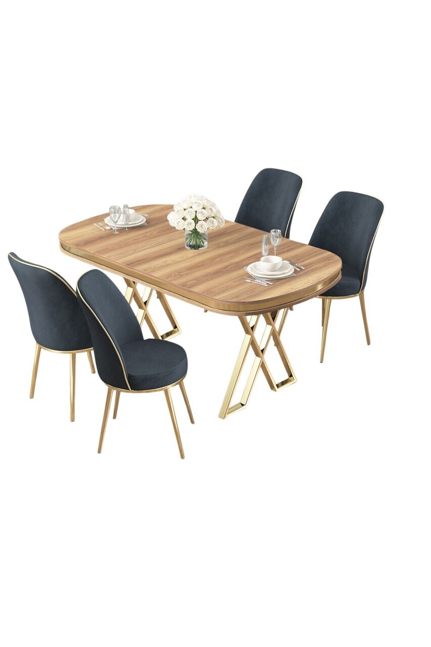 Set masa si scaune (5 piese), Hanah Home, Lai, Hazar / Aur / Antracit — imaginea 2