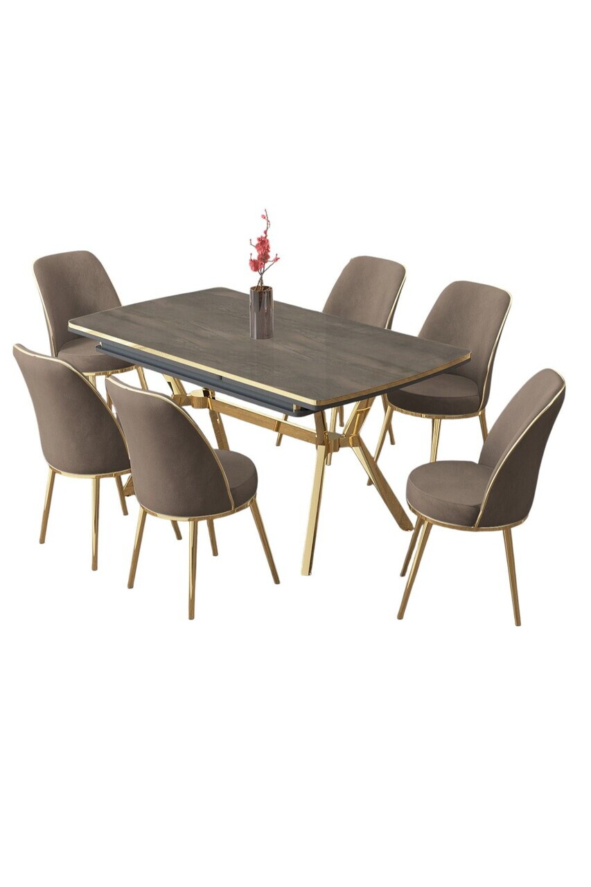 Set masa extensibila si scaune (7 piese), Hanah Home, Poy, Antracit / Auriu / Cappuccino — imaginea 2