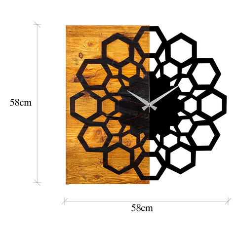Ceas de perete, Wooden Clock 30, Lemn/metal, Dimensiune: 58 x 3 x 58 cm, Nuc / Negru