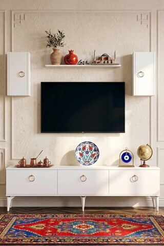 Comoda TV, Hanah Home, Demet, 180x41x30 cm, Alb