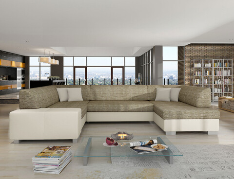 Coltar extensibil dreapta 6 locuri ELTAP, Hv04, Havana, 322x204x72 cm, lemn/poliester, bej inchis/bej deschis