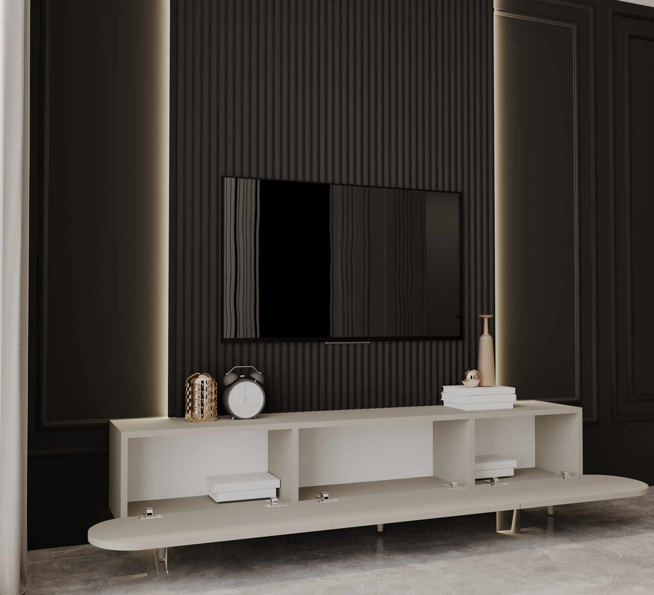 Comoda TV, Hanah Home, Regulus 200, 200x49x30 cm, MDF, Gresie - view 2