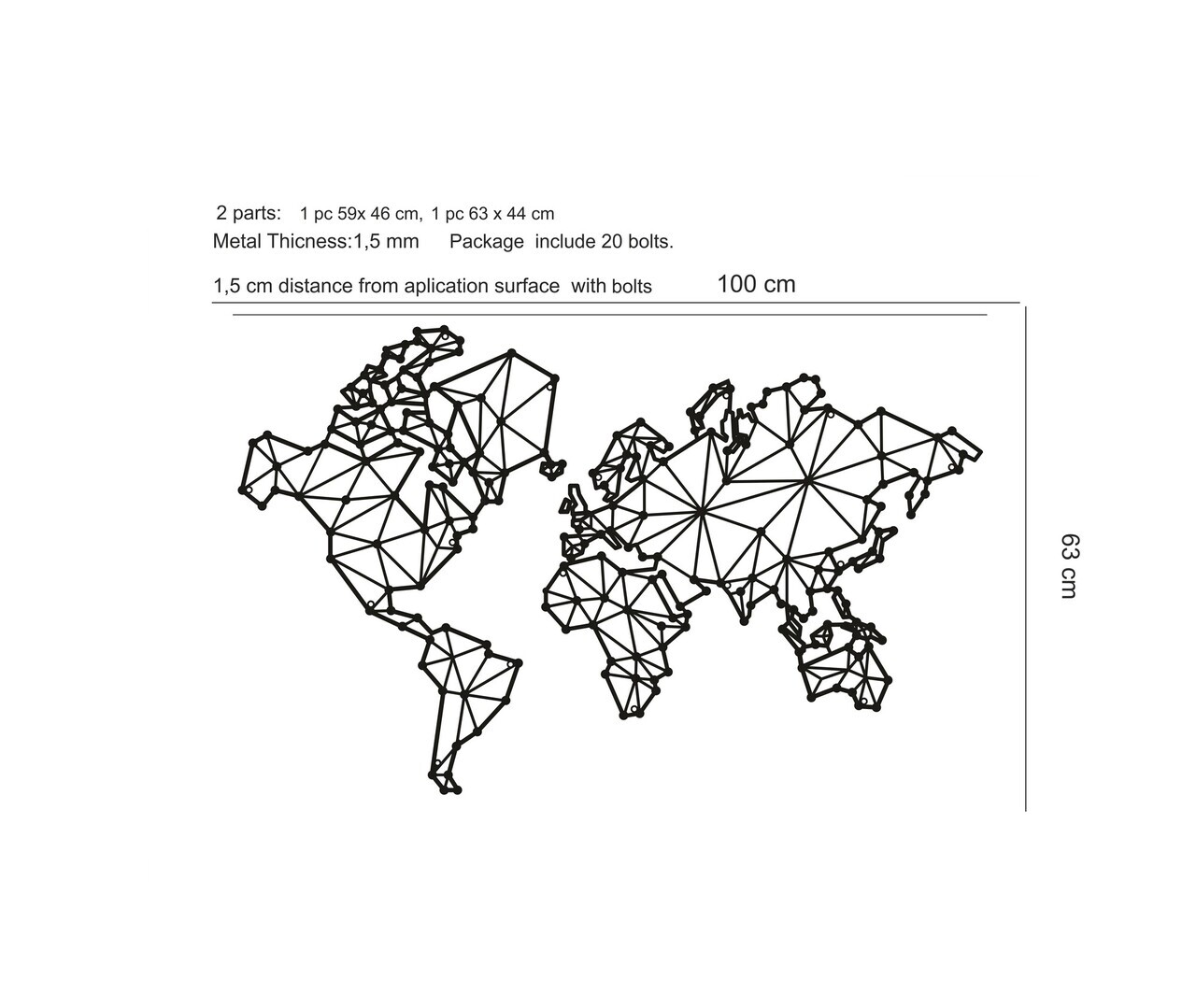 Decoratiune de perete, MAP-MET9006, Dimensiuni: 100 x 63 x 1,5 cm, Negru — imaginea 3
