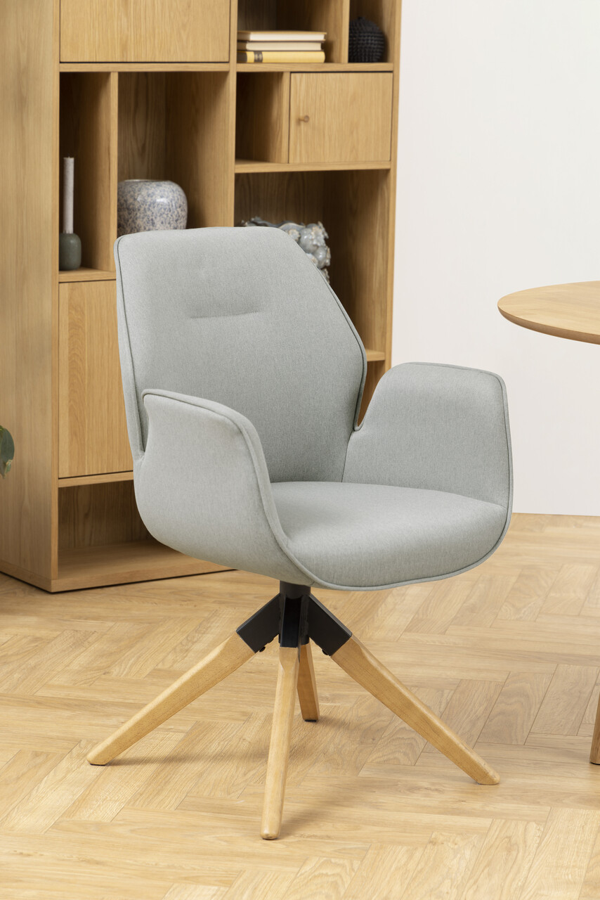 Scaun Aura, Actona, 60.5x58.5x91 cm, rotativ, poliester/lemn de cauciuc, gri deschis/natural - view 5