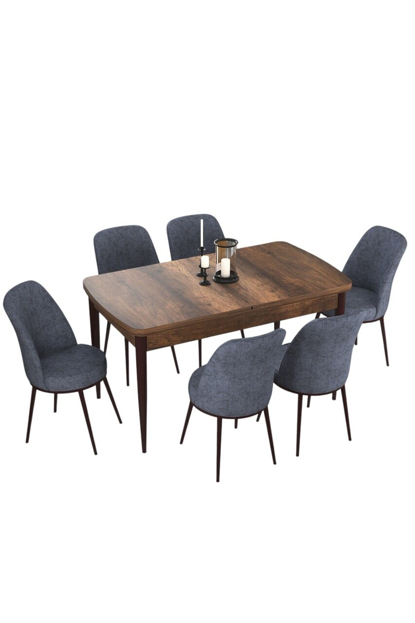 Set masa extensibila si scaune (7 piese), Hanah Home, Via, Model de lemn baroc / Afumat — imaginea 2