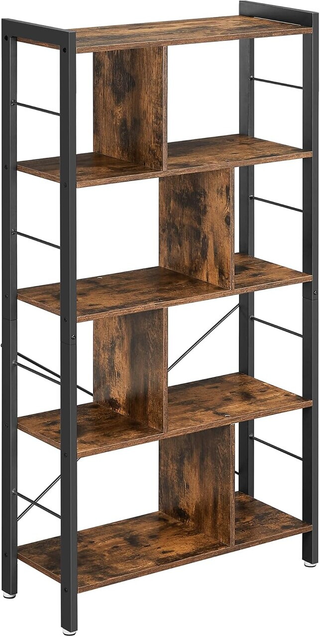 Biblioteca cu 4 niveluri, Vasagle, 74x30x154.5 cm, PAL/otel, maro rustic - imagine 3