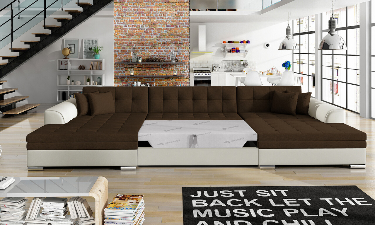 Coltar extensibil 5 locuri, ELTAP, Vento, 359x165x87 cm, lemn/poliester, maro/bej - 1 | YEO