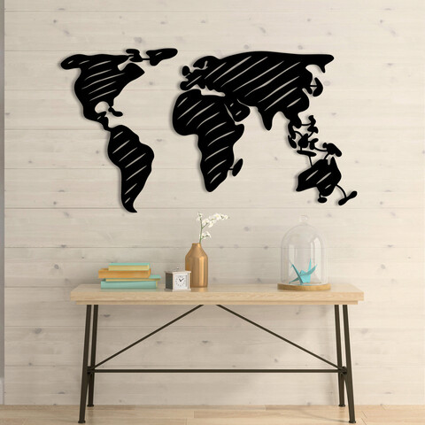 Decoratiune de perete, World Map 9, Metal, Dimensiune: 135 x 73 cm, Negru Enzo