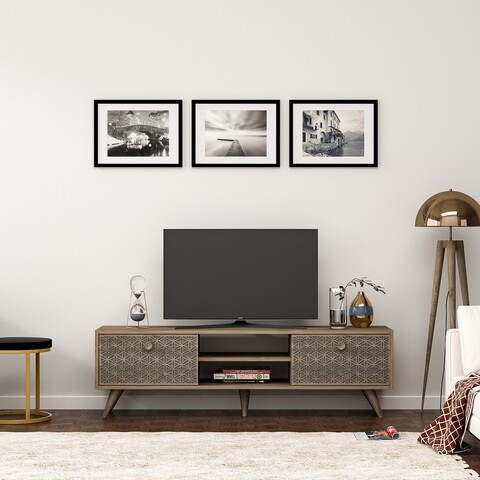 Comoda TV New York, Olivia, 150x35x45 cm, maro/antracit Comode