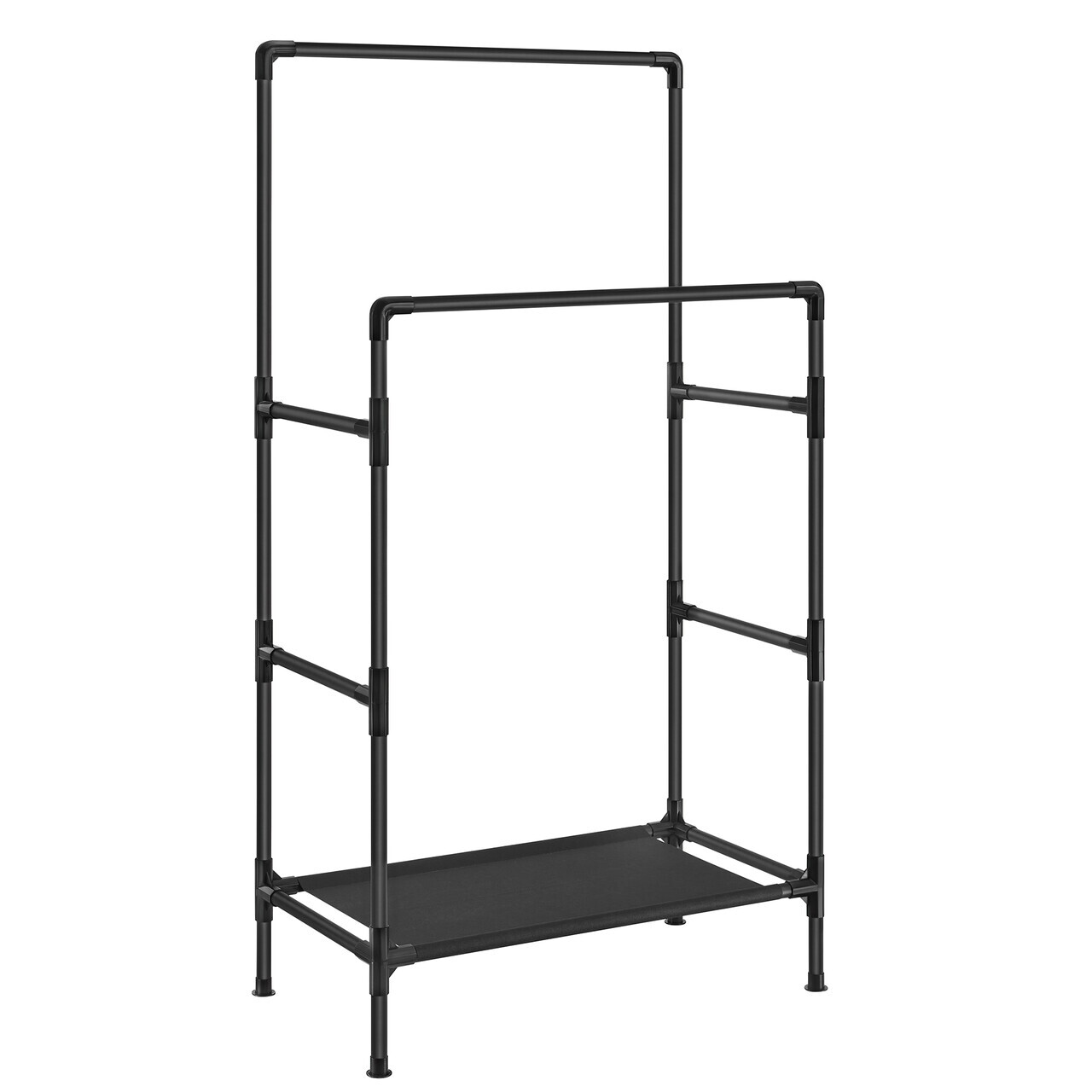 Suport dublu pentru umerase, Songmics, cu 2 bare si raft, 83x45x157 cm, otel, negru - imagine 5