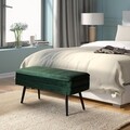 Bancheta cu spatiu de depozitare Madison, Versa, 79.5 x 42 x 37.5 cm, catifea/lemn de pin, verde