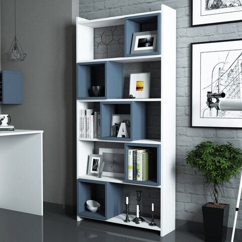 Biblioteca Box, Hommy Craft, 80x22x170 cm, alb/albastru Mobilier si saltele