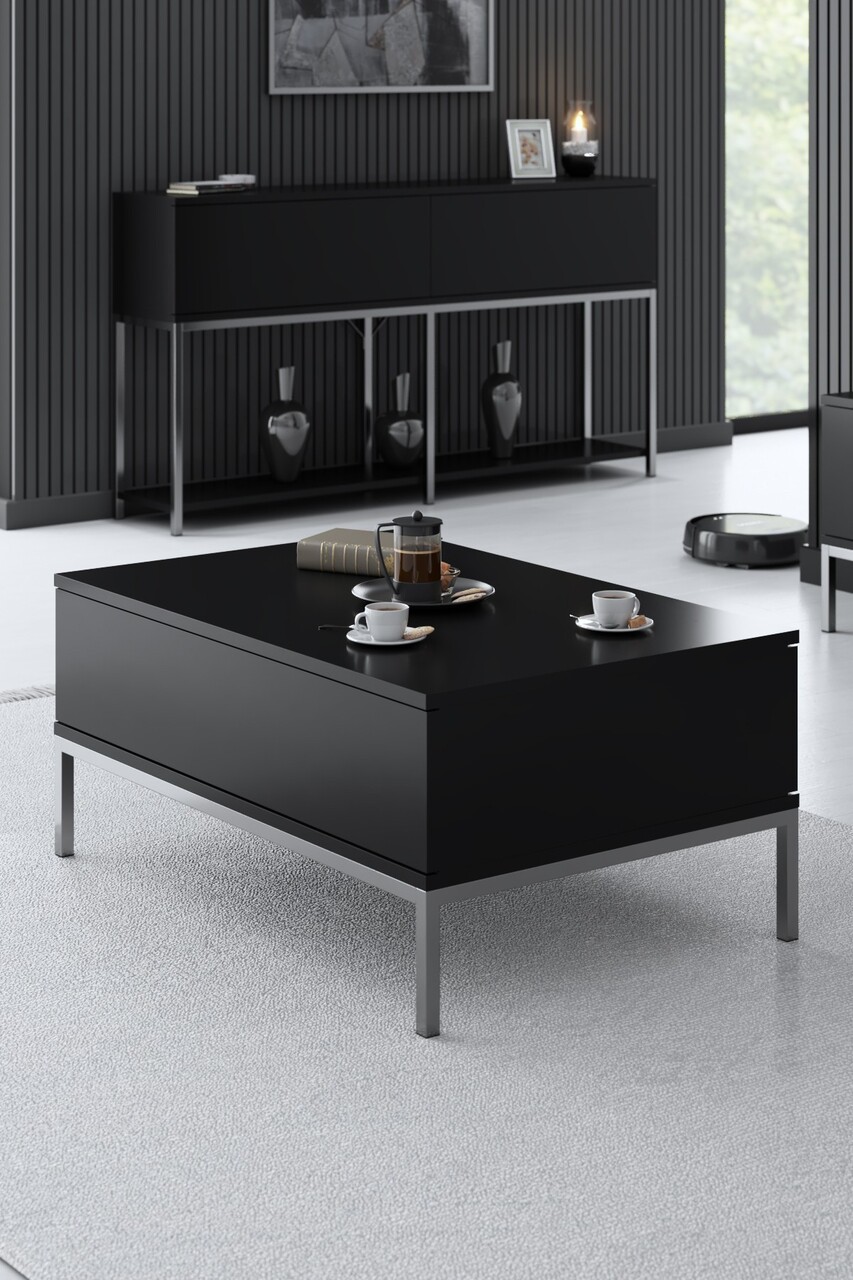 Masuta de cafea, Bexley, Lord, 90x40x60 cm, PAL, Negru/Argintiu