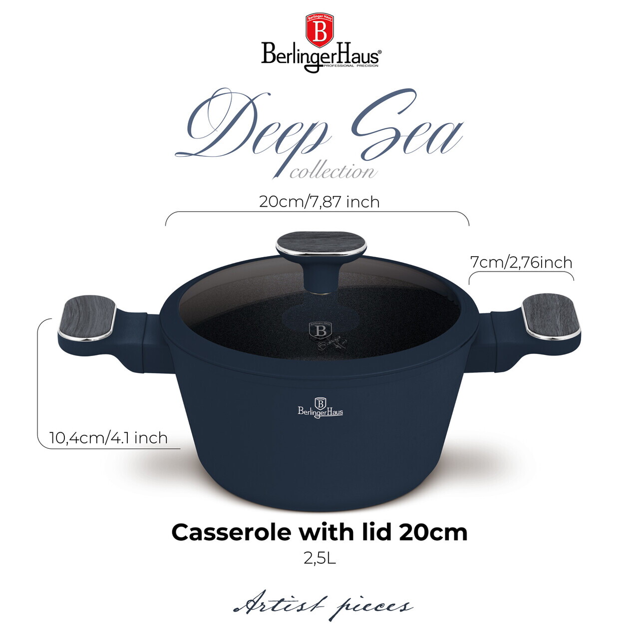 Oala cu capac Berlinger Haus, Deep Sea, 20 cm, 2.6 L, aluminiu forjat, albastru mat/gri - imagine 11